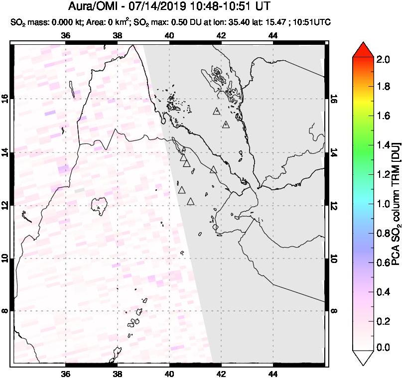 A sulfur dioxide image over Afar and southern Red Sea on Jul 14, 2019.