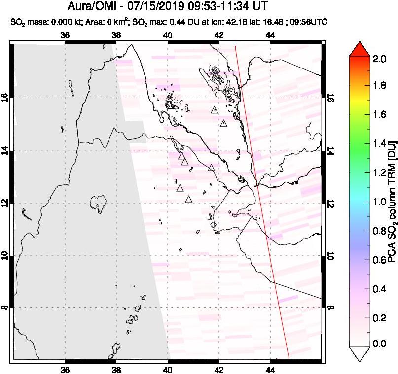 A sulfur dioxide image over Afar and southern Red Sea on Jul 15, 2019.