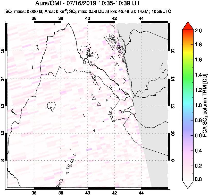 A sulfur dioxide image over Afar and southern Red Sea on Jul 16, 2019.