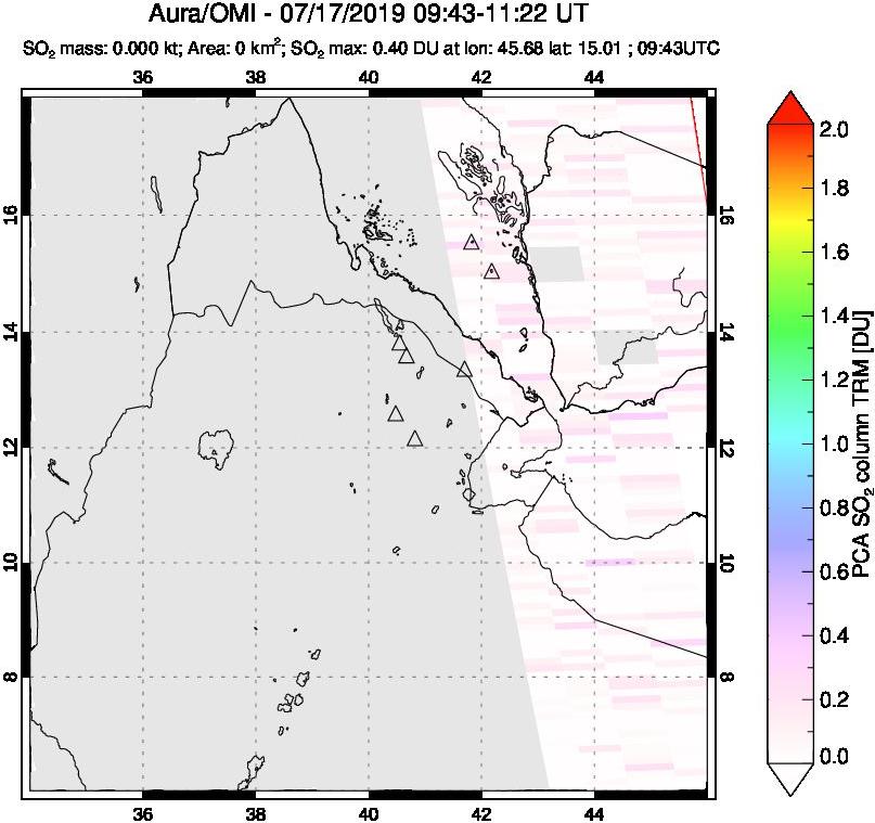 A sulfur dioxide image over Afar and southern Red Sea on Jul 17, 2019.