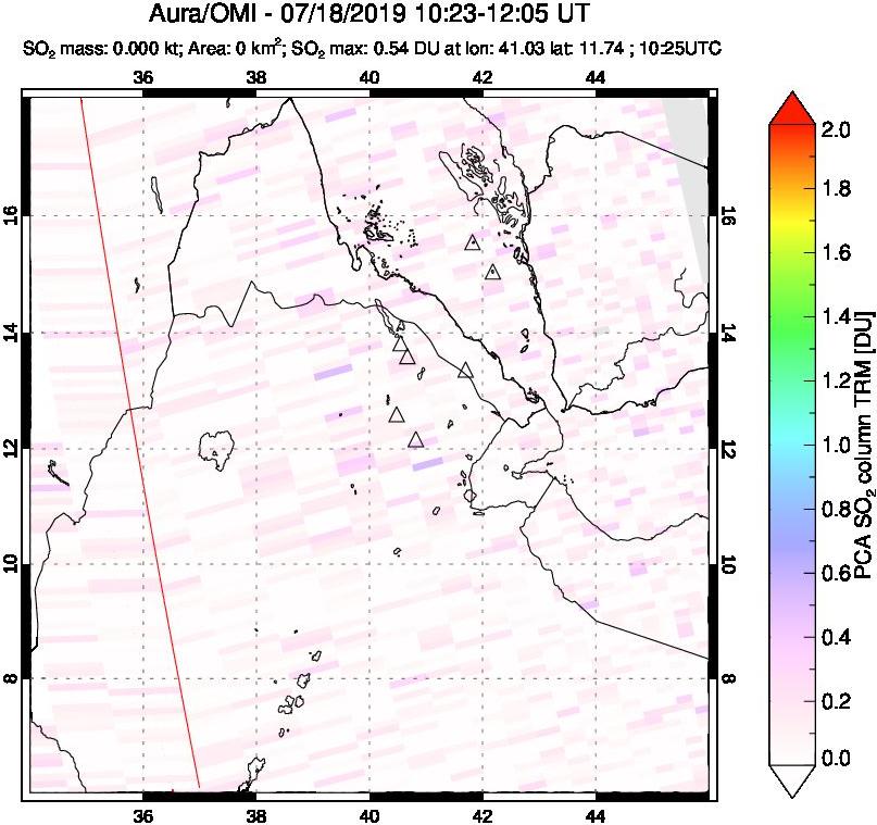 A sulfur dioxide image over Afar and southern Red Sea on Jul 18, 2019.