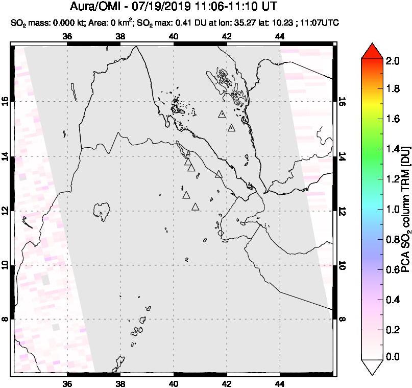 A sulfur dioxide image over Afar and southern Red Sea on Jul 19, 2019.