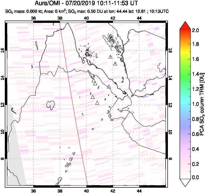 A sulfur dioxide image over Afar and southern Red Sea on Jul 20, 2019.