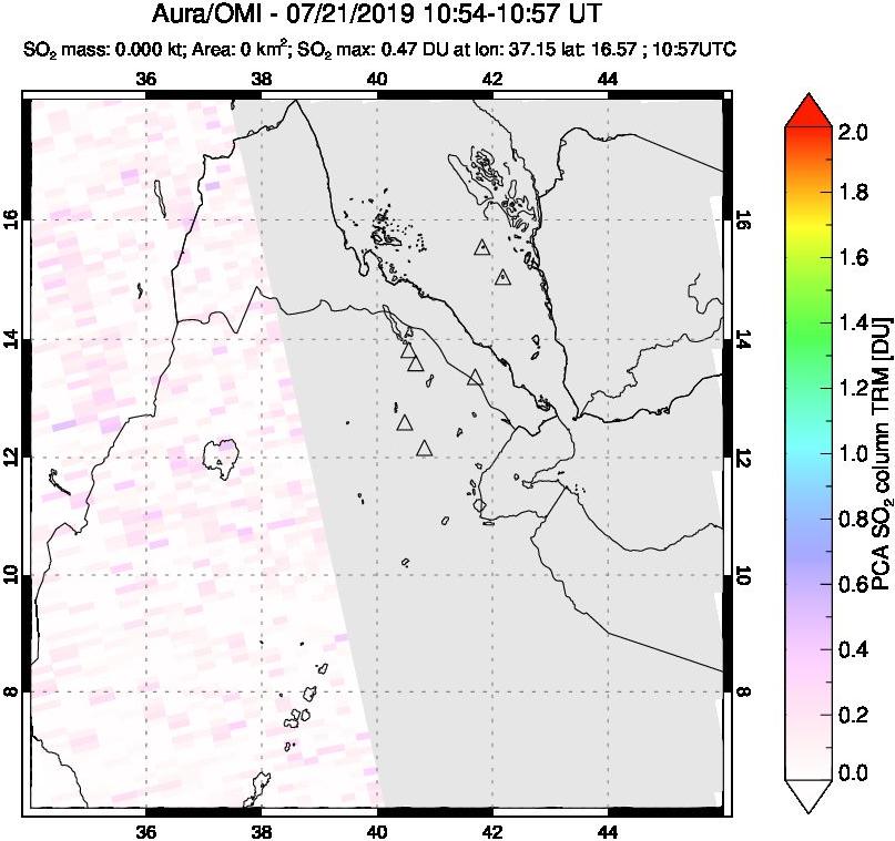 A sulfur dioxide image over Afar and southern Red Sea on Jul 21, 2019.