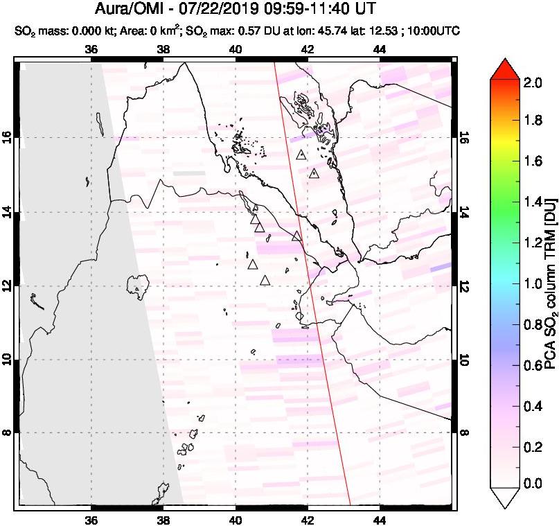 A sulfur dioxide image over Afar and southern Red Sea on Jul 22, 2019.