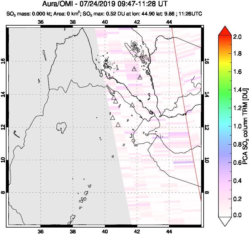 A sulfur dioxide image over Afar and southern Red Sea on Jul 24, 2019.