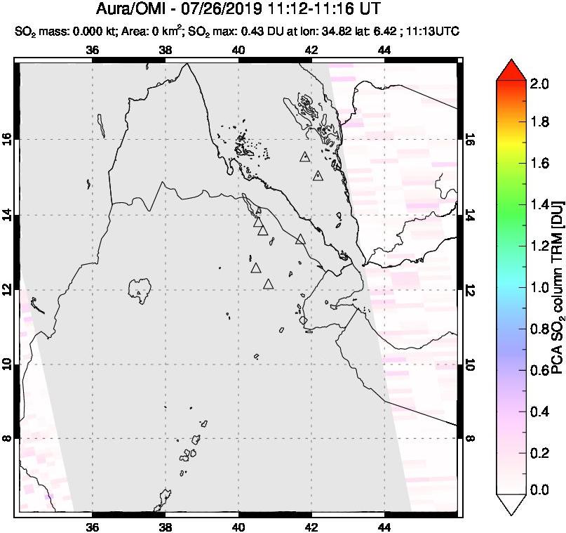 A sulfur dioxide image over Afar and southern Red Sea on Jul 26, 2019.