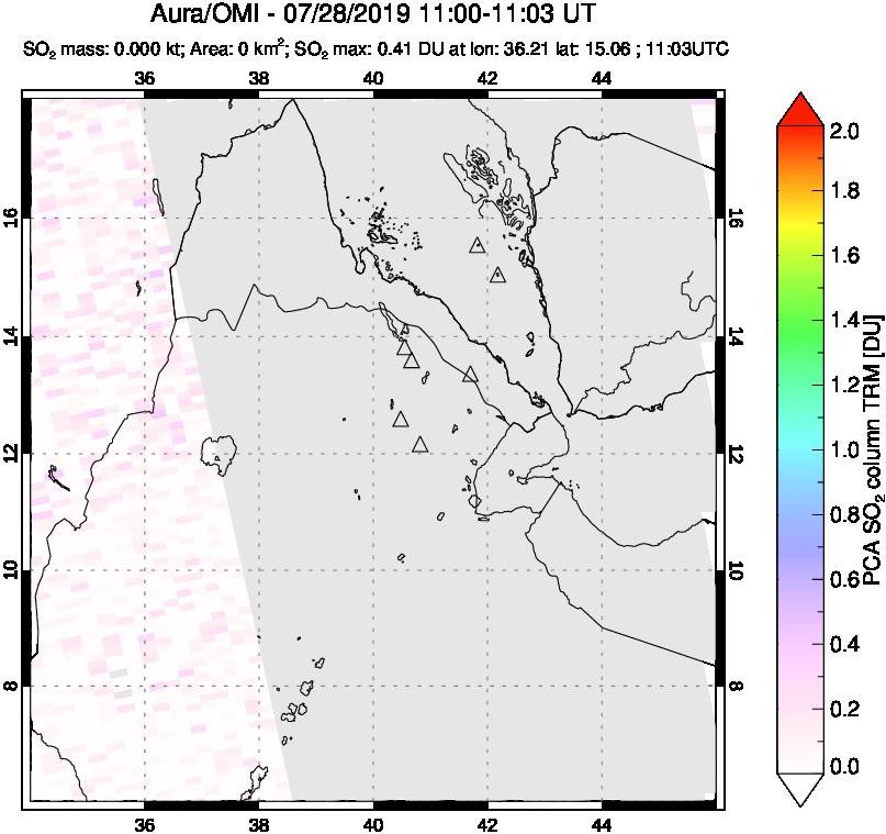 A sulfur dioxide image over Afar and southern Red Sea on Jul 28, 2019.