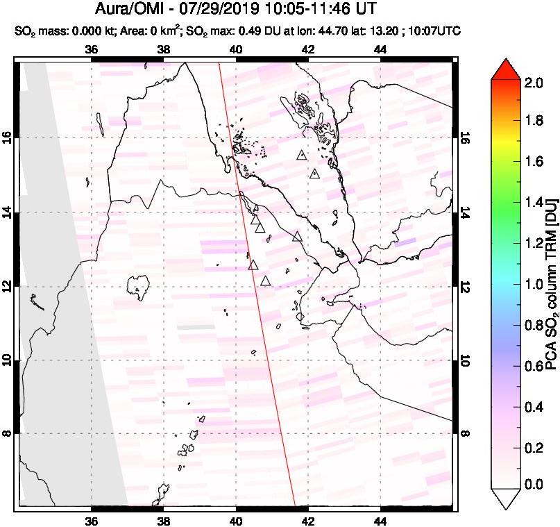 A sulfur dioxide image over Afar and southern Red Sea on Jul 29, 2019.