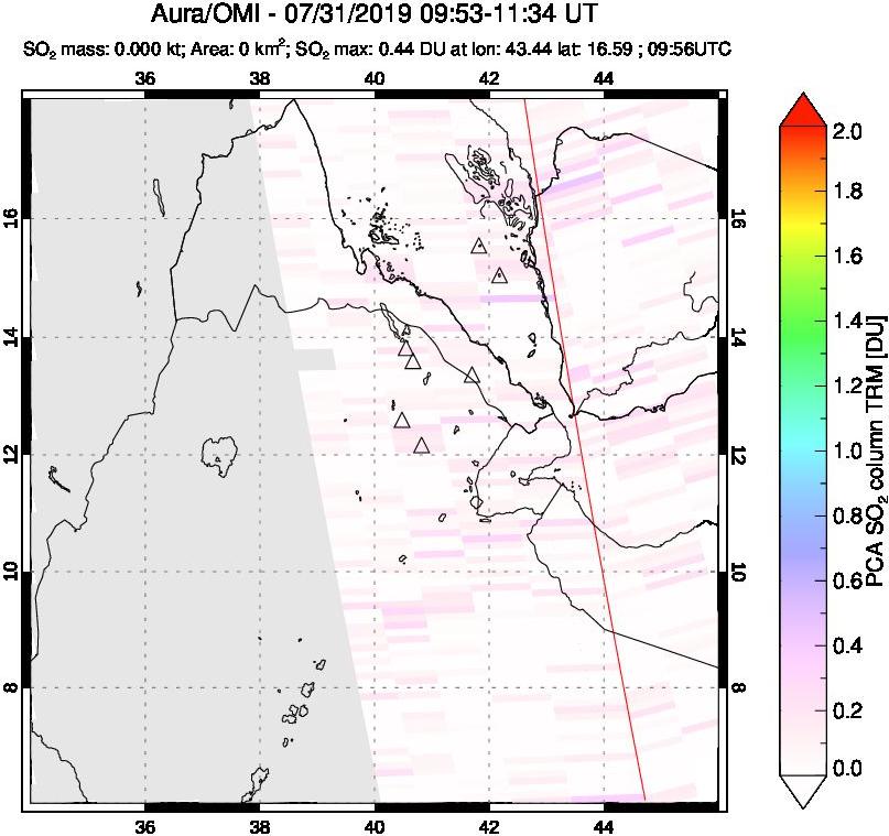 A sulfur dioxide image over Afar and southern Red Sea on Jul 31, 2019.