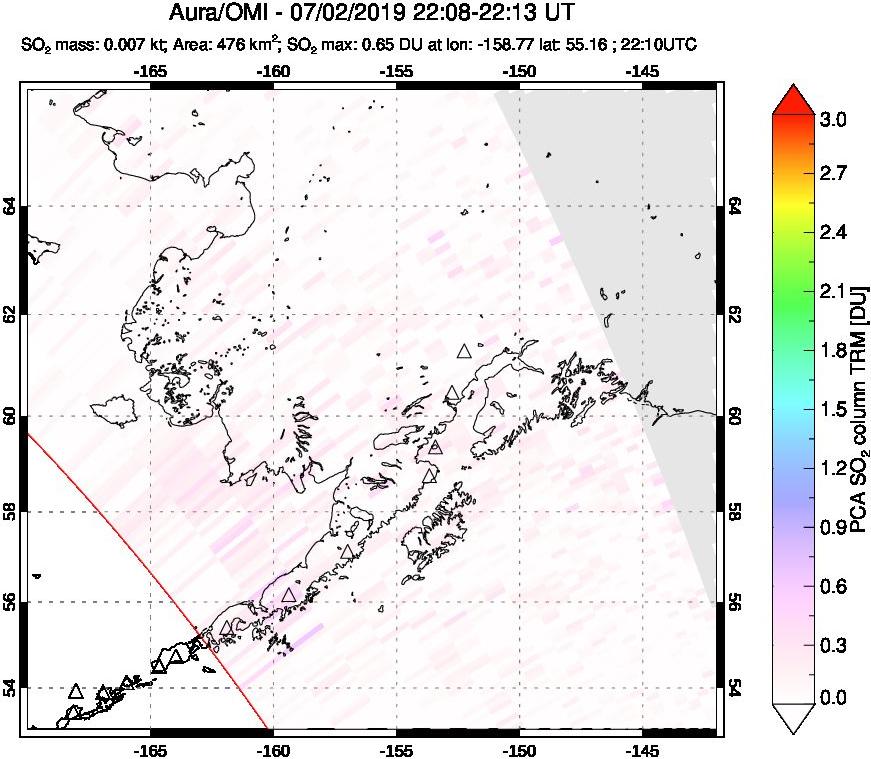 A sulfur dioxide image over Alaska, USA on Jul 02, 2019.