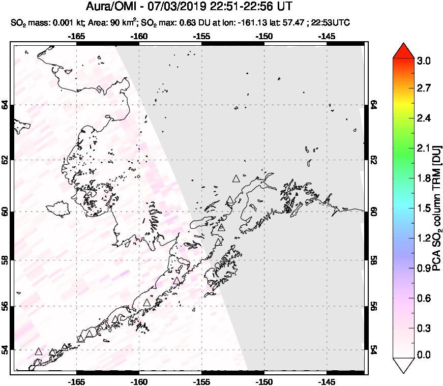 A sulfur dioxide image over Alaska, USA on Jul 03, 2019.