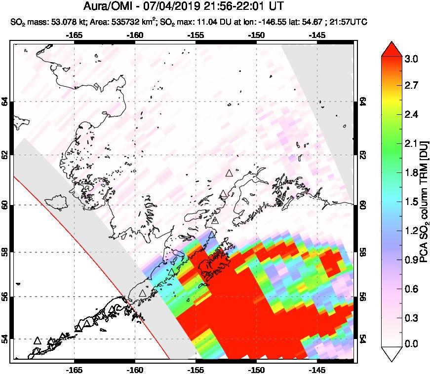 A sulfur dioxide image over Alaska, USA on Jul 04, 2019.
