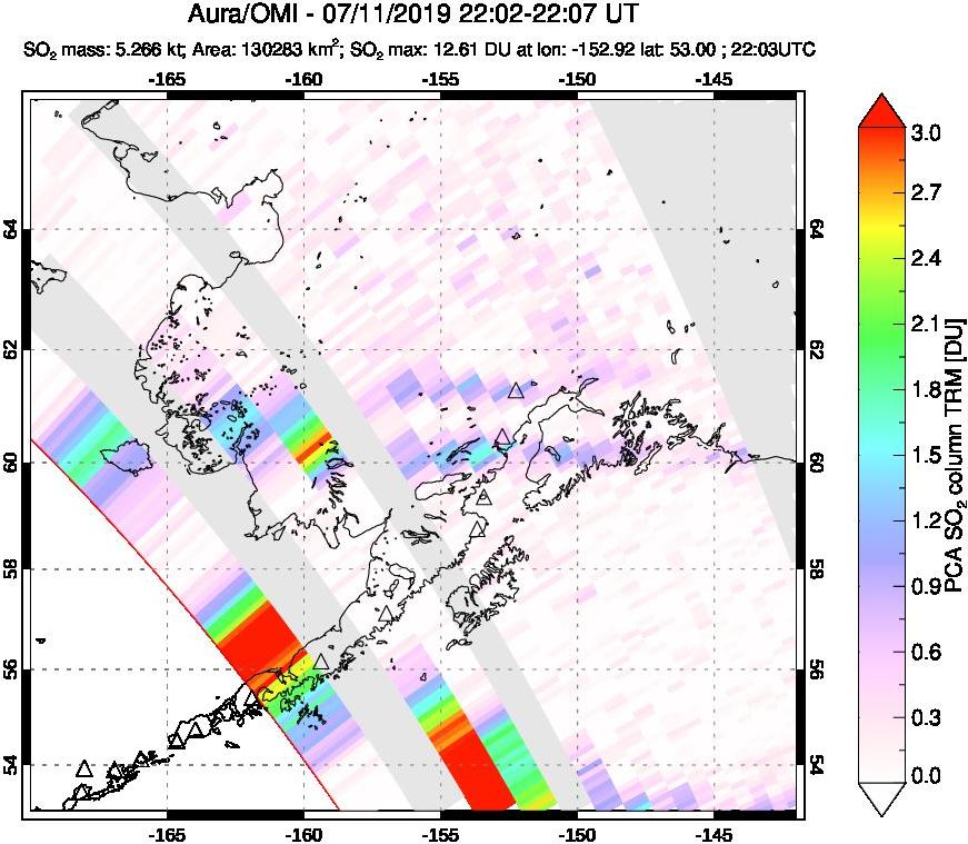 A sulfur dioxide image over Alaska, USA on Jul 11, 2019.