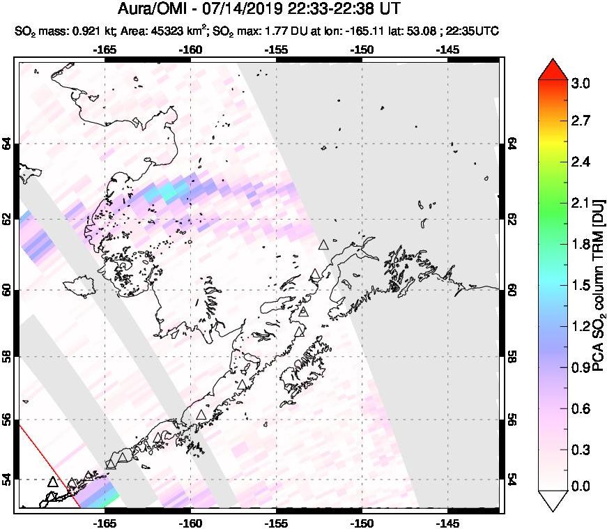 A sulfur dioxide image over Alaska, USA on Jul 14, 2019.