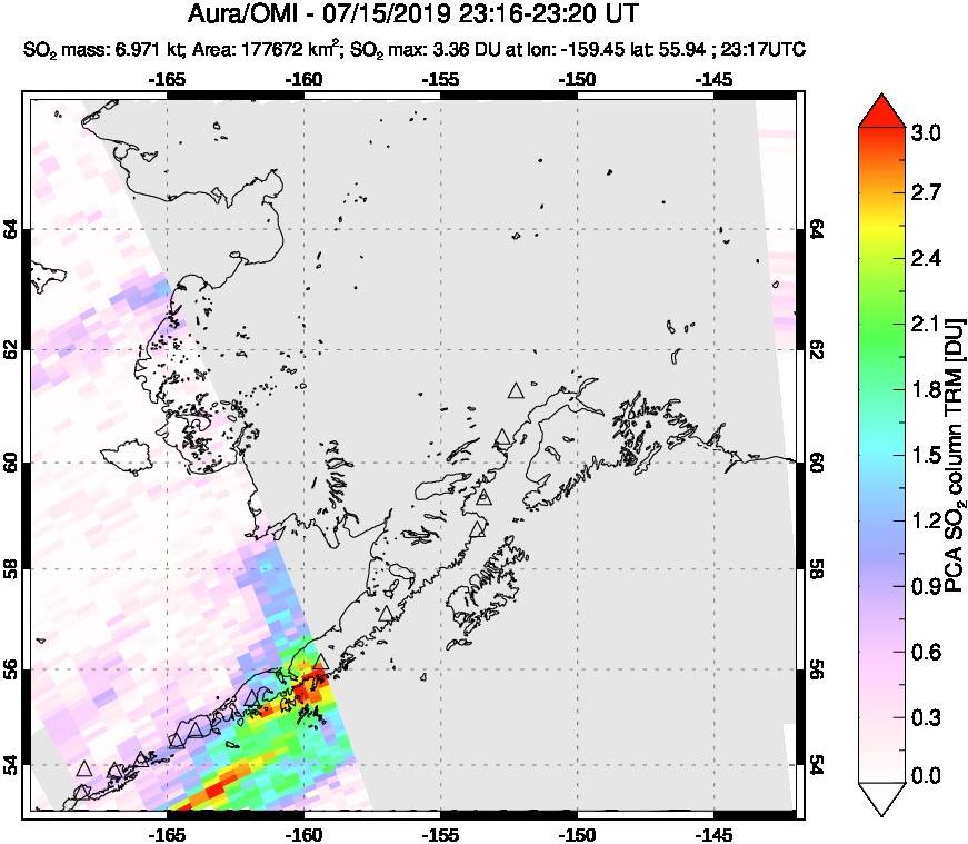 A sulfur dioxide image over Alaska, USA on Jul 15, 2019.