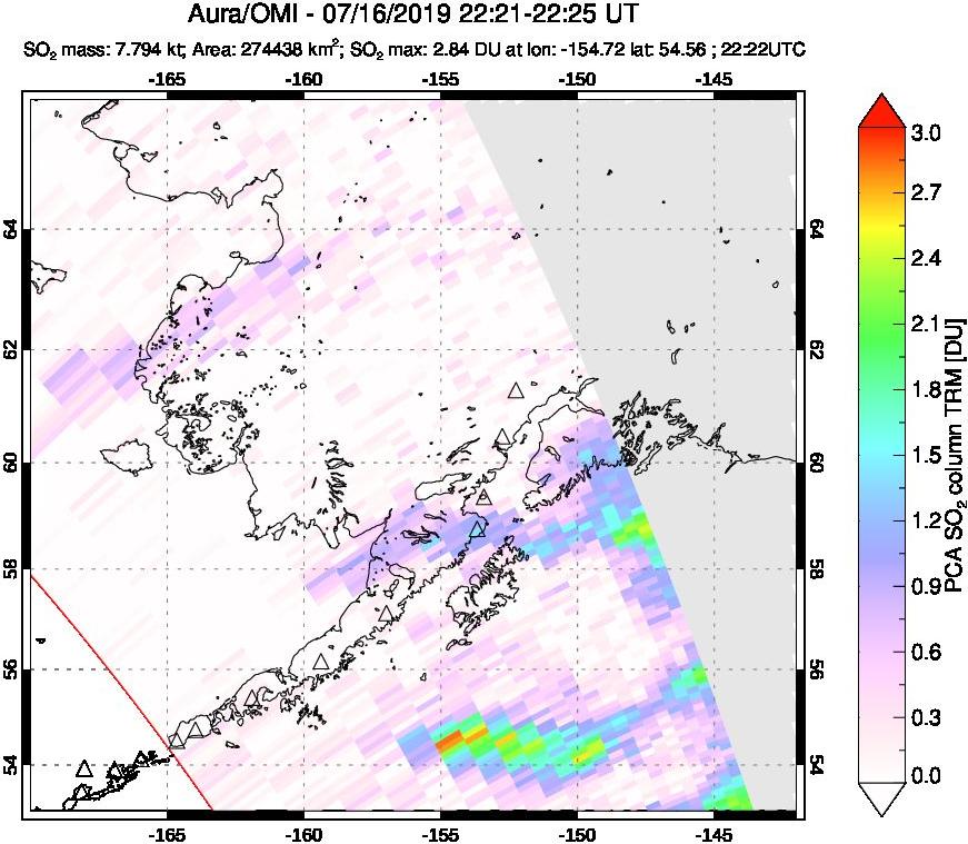 A sulfur dioxide image over Alaska, USA on Jul 16, 2019.
