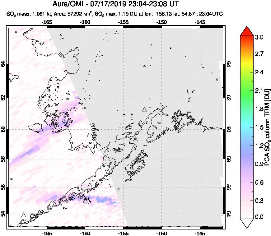 A sulfur dioxide image over Alaska, USA on Jul 17, 2019.