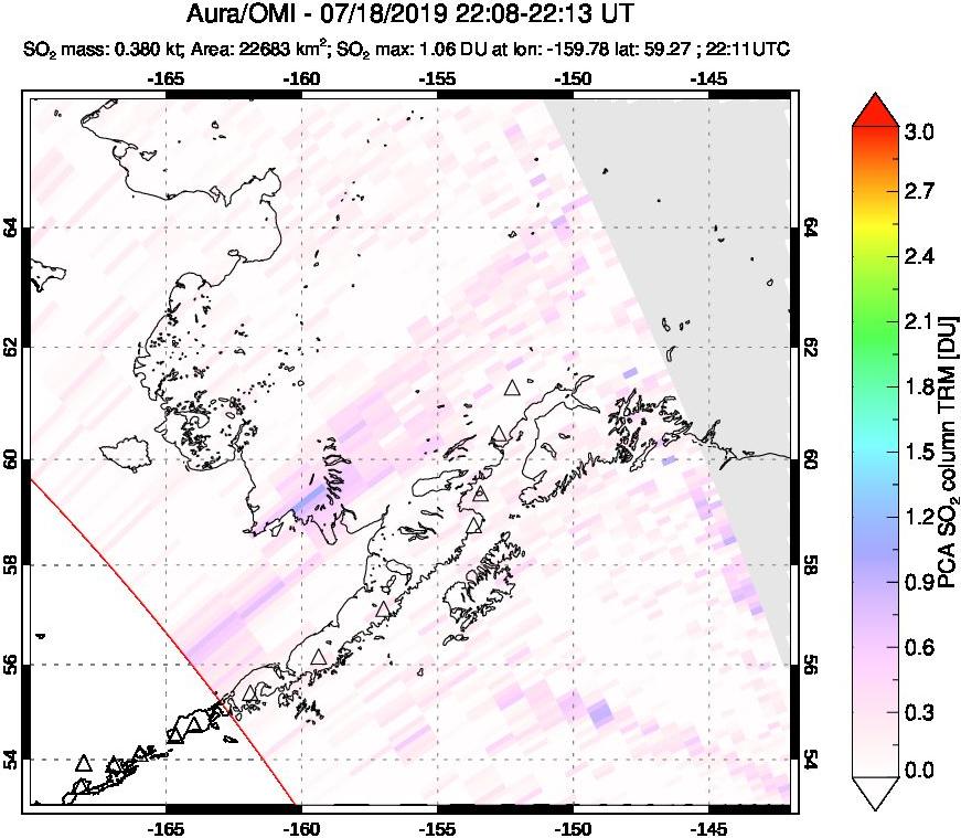 A sulfur dioxide image over Alaska, USA on Jul 18, 2019.