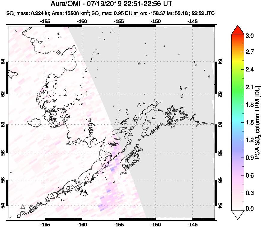 A sulfur dioxide image over Alaska, USA on Jul 19, 2019.