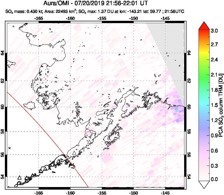 A sulfur dioxide image over Alaska, USA on Jul 20, 2019.