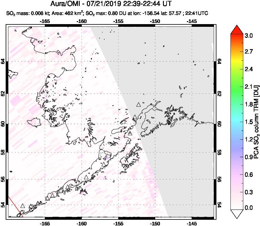 A sulfur dioxide image over Alaska, USA on Jul 21, 2019.