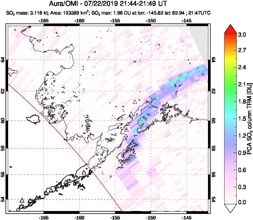 A sulfur dioxide image over Alaska, USA on Jul 22, 2019.
