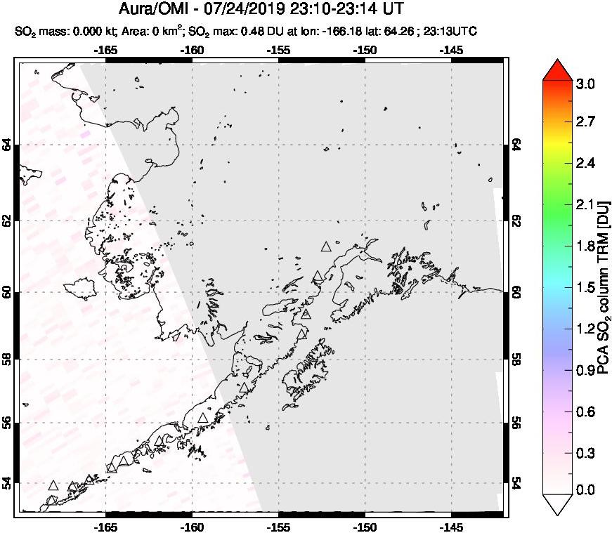 A sulfur dioxide image over Alaska, USA on Jul 24, 2019.