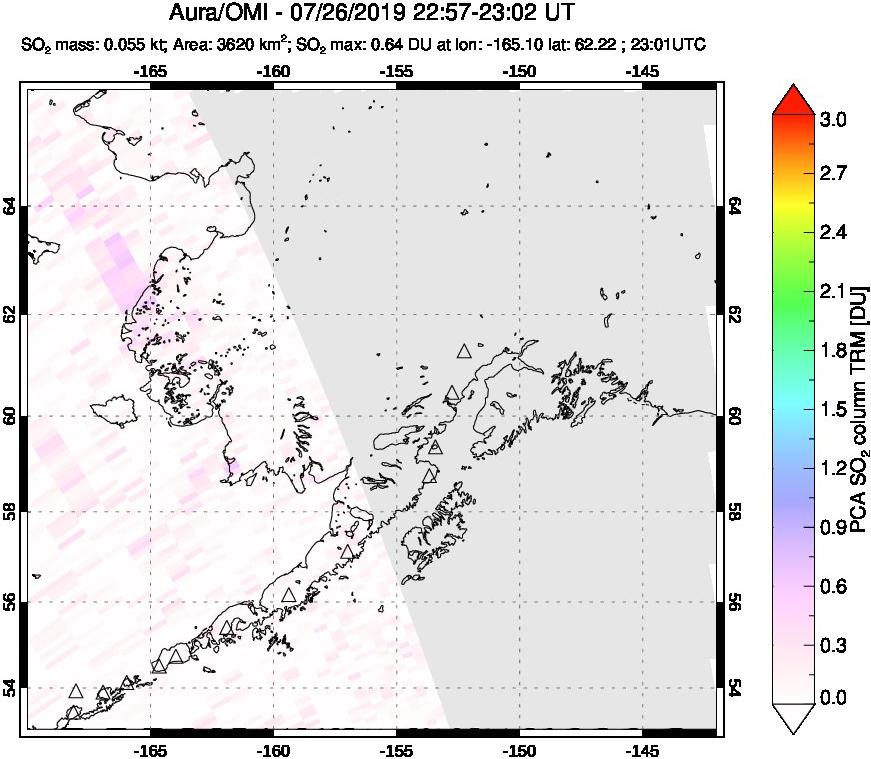 A sulfur dioxide image over Alaska, USA on Jul 26, 2019.
