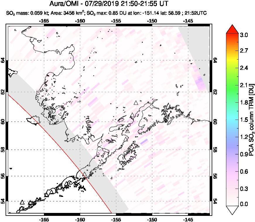 A sulfur dioxide image over Alaska, USA on Jul 29, 2019.