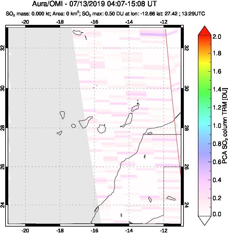 A sulfur dioxide image over Canary Islands on Jul 13, 2019.