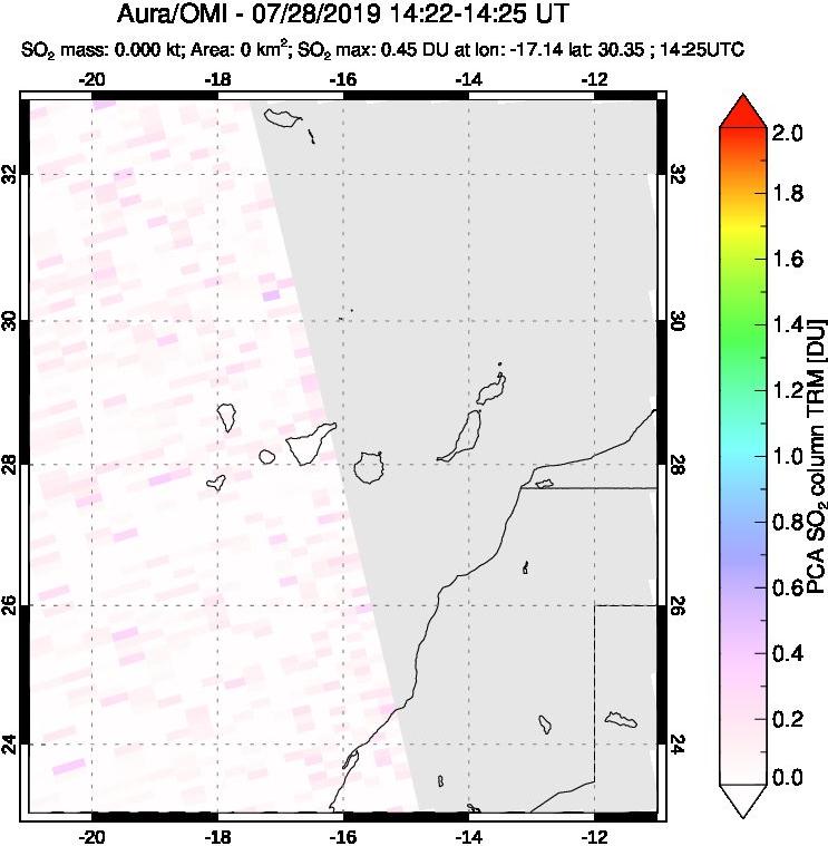 A sulfur dioxide image over Canary Islands on Jul 28, 2019.