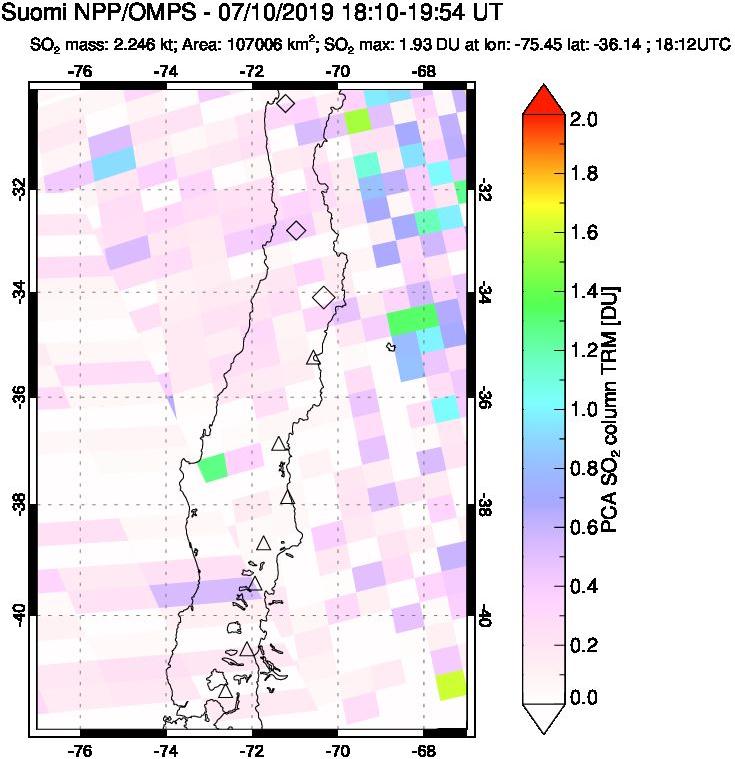 A sulfur dioxide image over Central Chile on Jul 10, 2019.