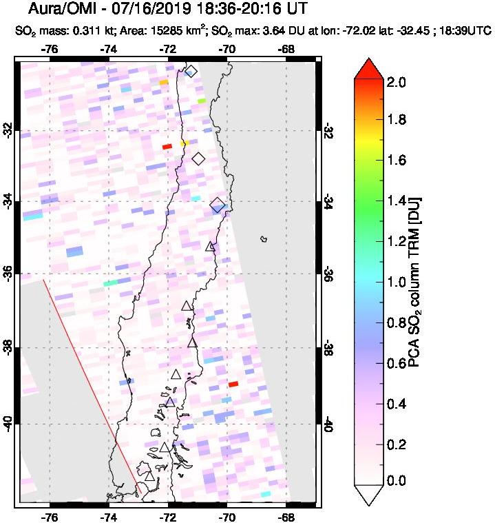 A sulfur dioxide image over Central Chile on Jul 16, 2019.
