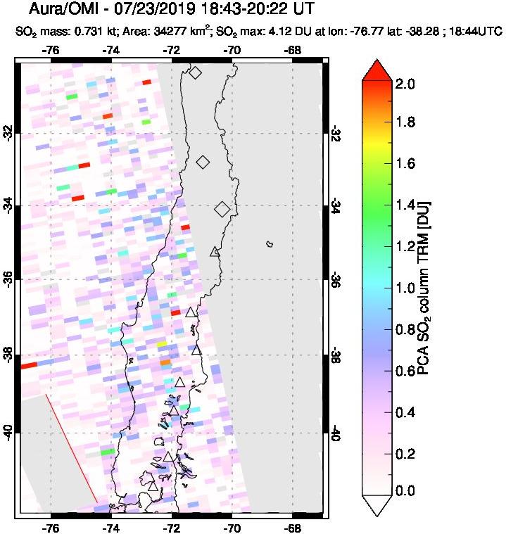 A sulfur dioxide image over Central Chile on Jul 23, 2019.