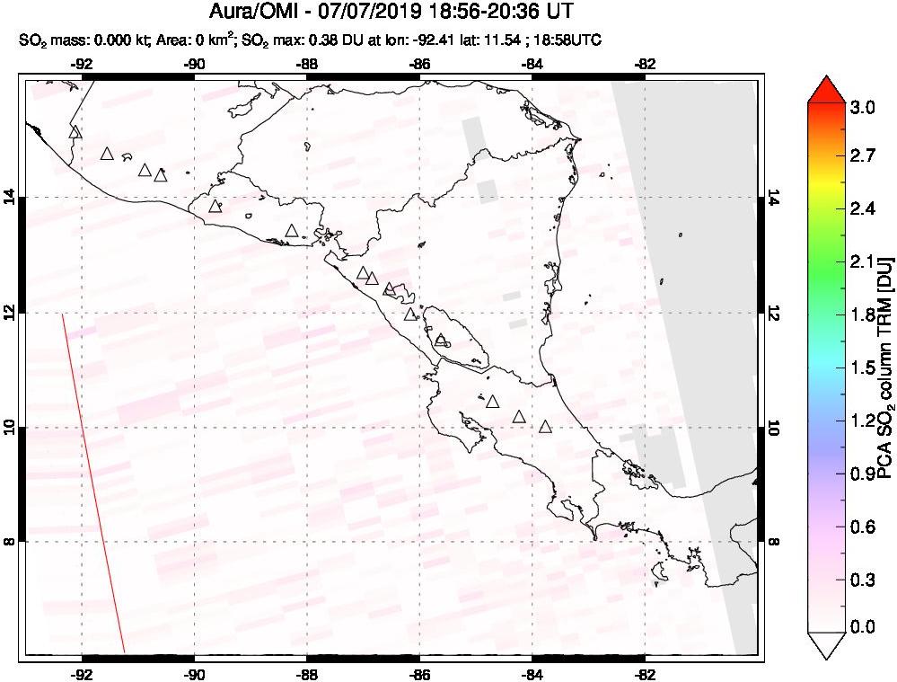 A sulfur dioxide image over Central America on Jul 07, 2019.