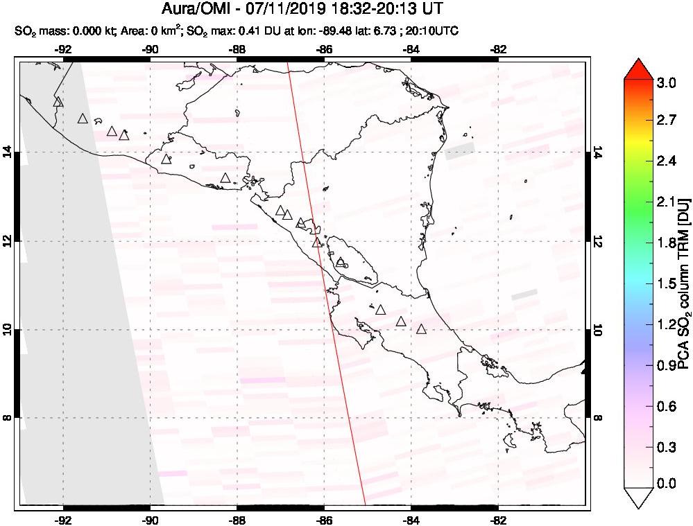 A sulfur dioxide image over Central America on Jul 11, 2019.