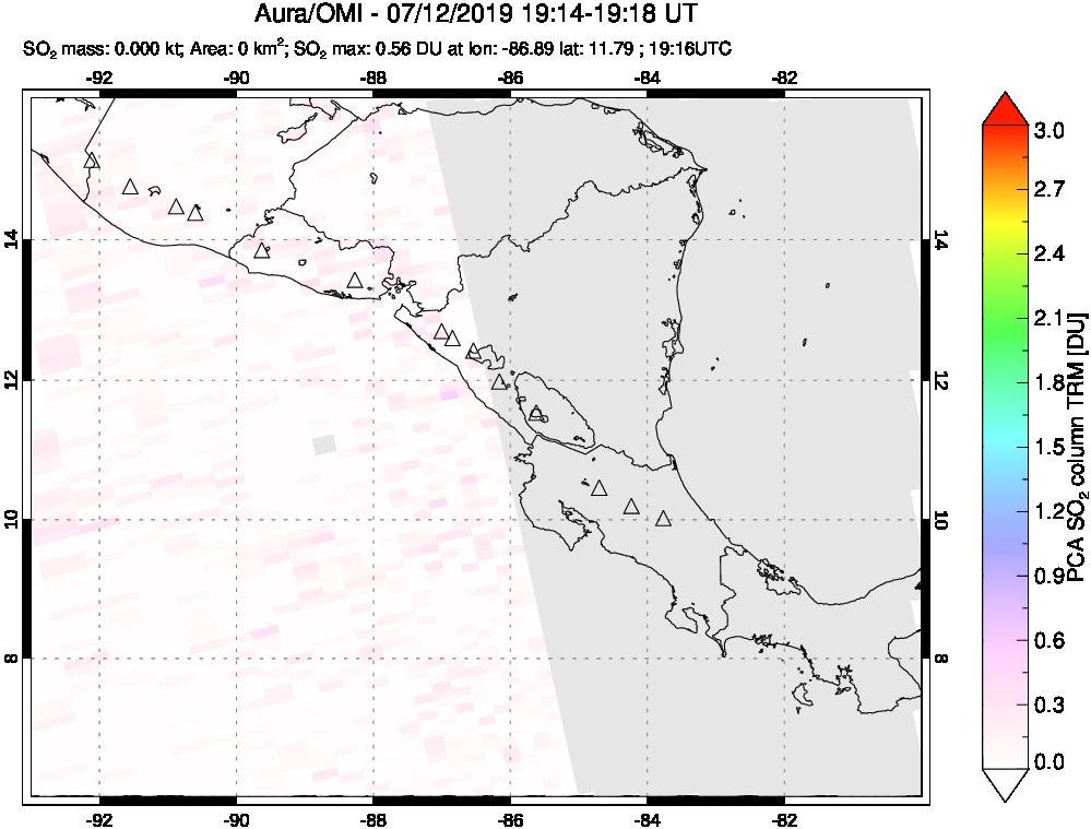 A sulfur dioxide image over Central America on Jul 12, 2019.