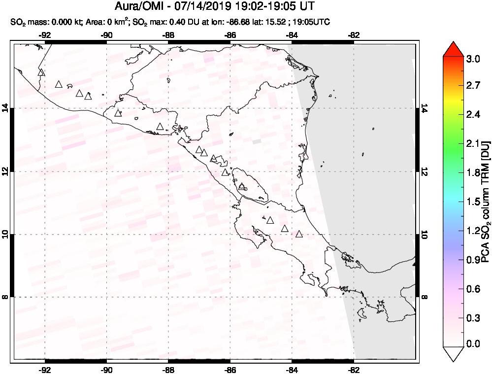 A sulfur dioxide image over Central America on Jul 14, 2019.