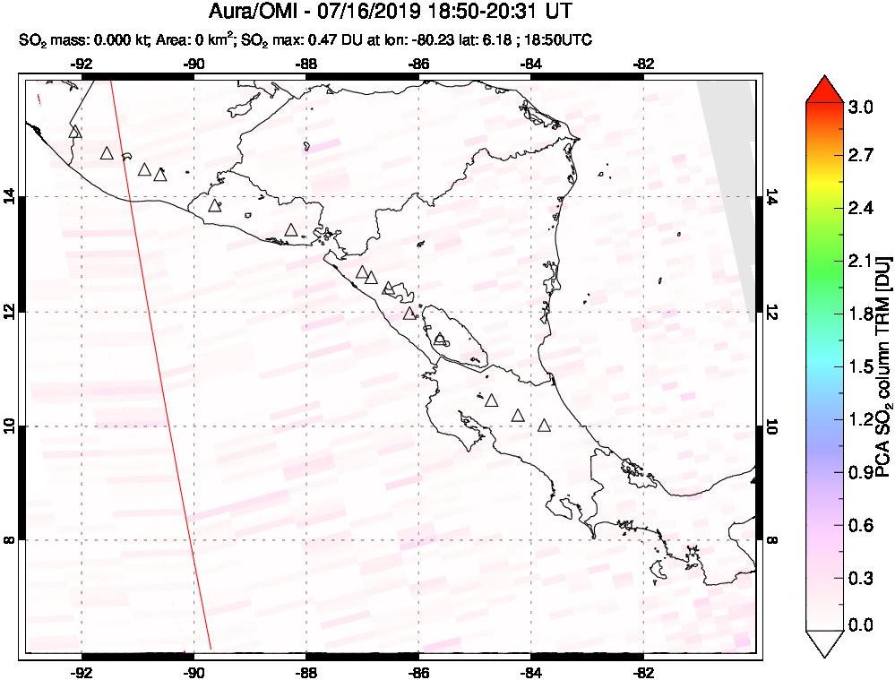 A sulfur dioxide image over Central America on Jul 16, 2019.