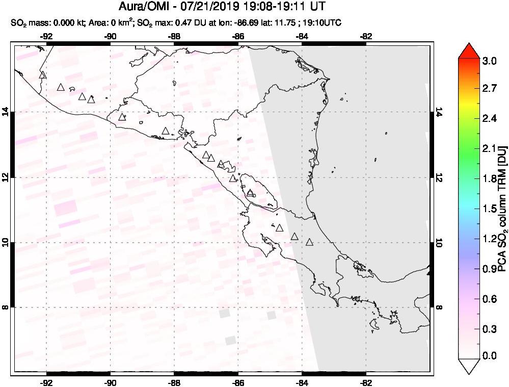 A sulfur dioxide image over Central America on Jul 21, 2019.