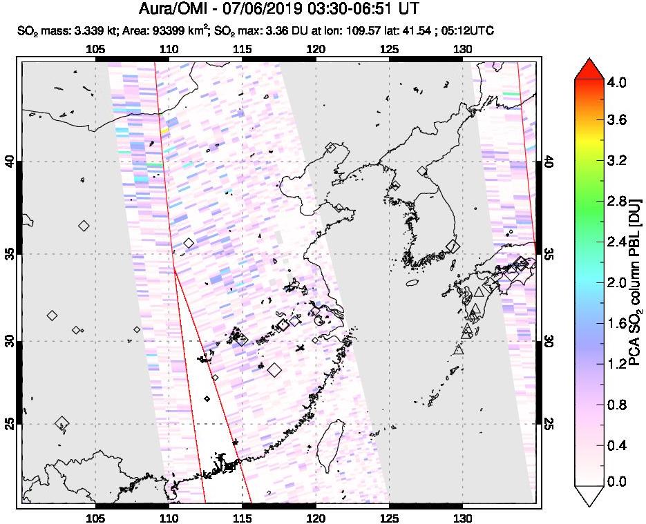 A sulfur dioxide image over Eastern China on Jul 06, 2019.