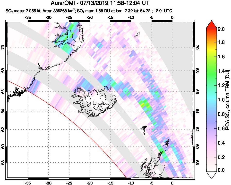 A sulfur dioxide image over Iceland on Jul 13, 2019.