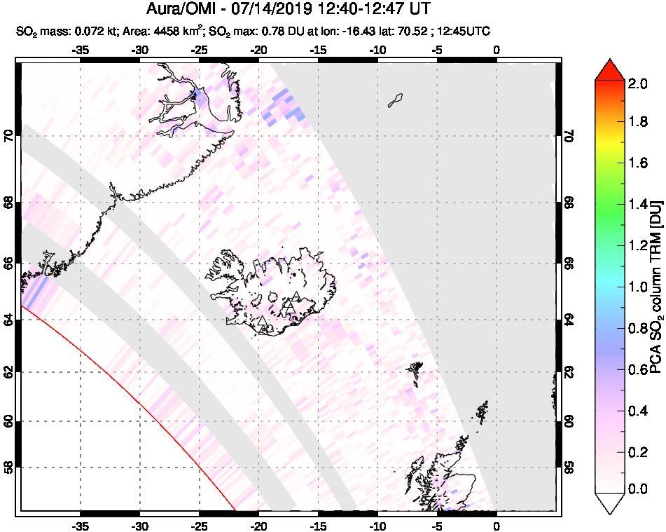 A sulfur dioxide image over Iceland on Jul 14, 2019.
