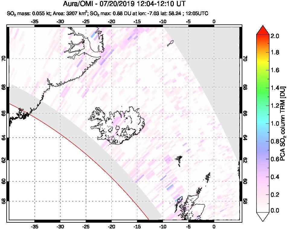A sulfur dioxide image over Iceland on Jul 20, 2019.
