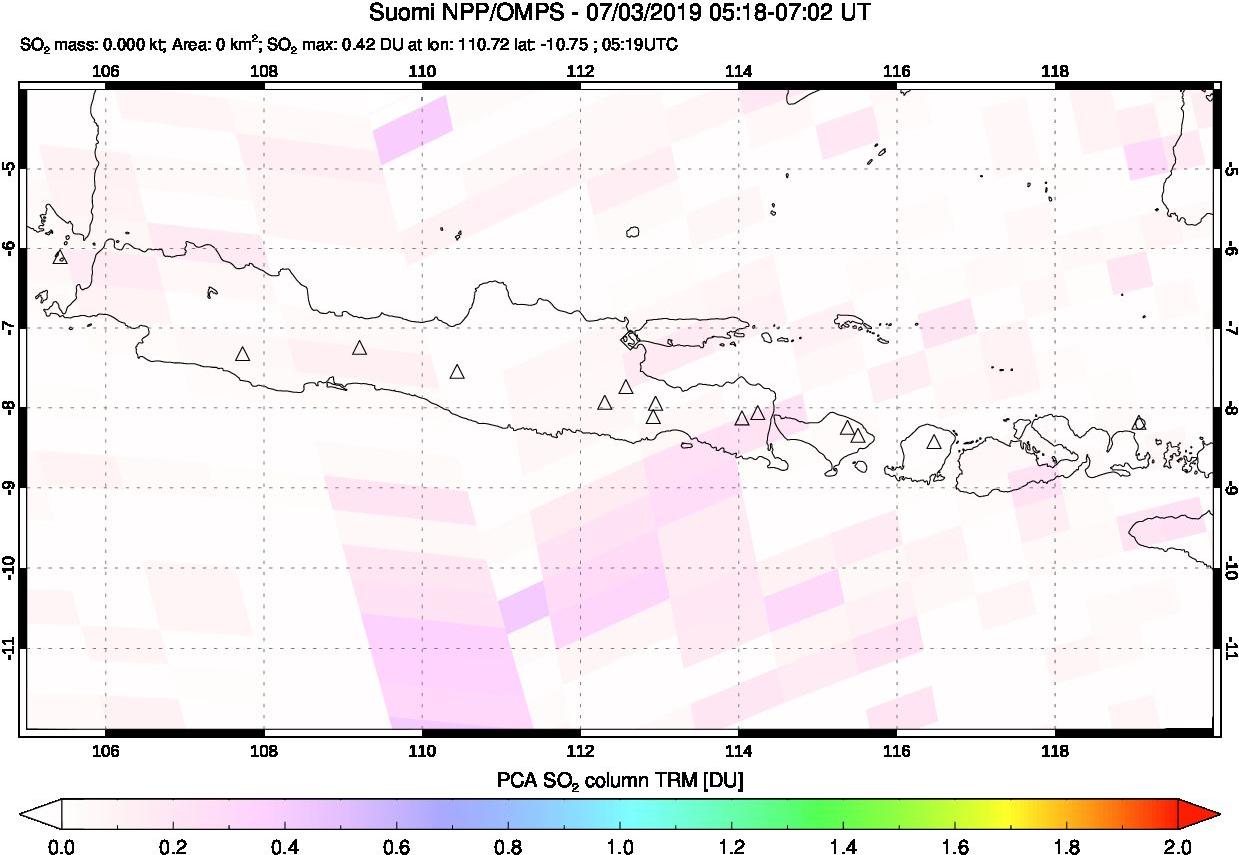 A sulfur dioxide image over Java, Indonesia on Jul 03, 2019.