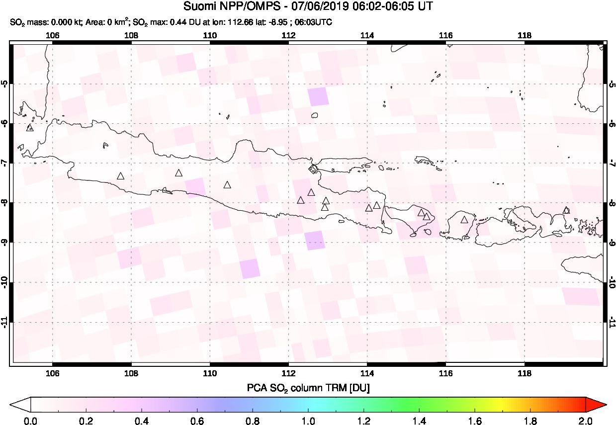 A sulfur dioxide image over Java, Indonesia on Jul 06, 2019.