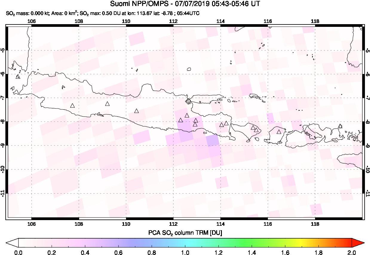 A sulfur dioxide image over Java, Indonesia on Jul 07, 2019.