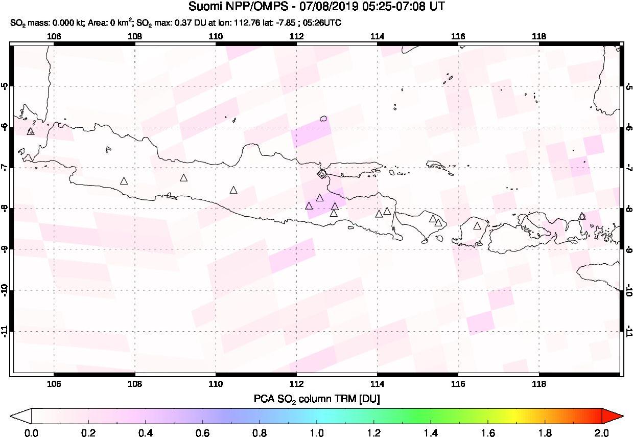 A sulfur dioxide image over Java, Indonesia on Jul 08, 2019.