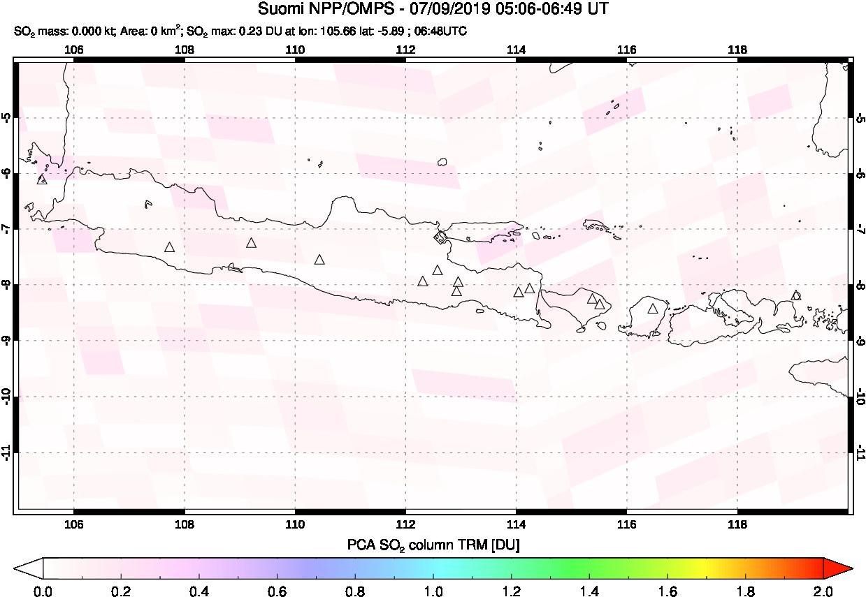 A sulfur dioxide image over Java, Indonesia on Jul 09, 2019.